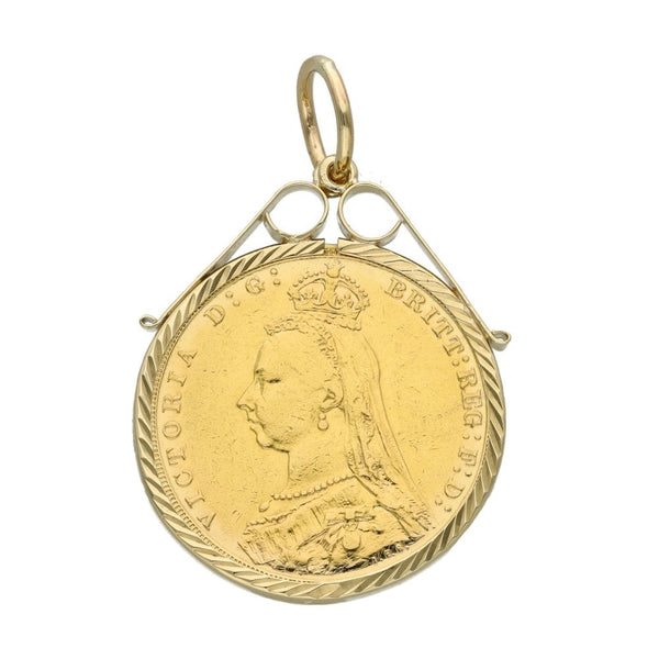 1890 Yellow Gold Full Sovereign Coin Pendant - 9.0g