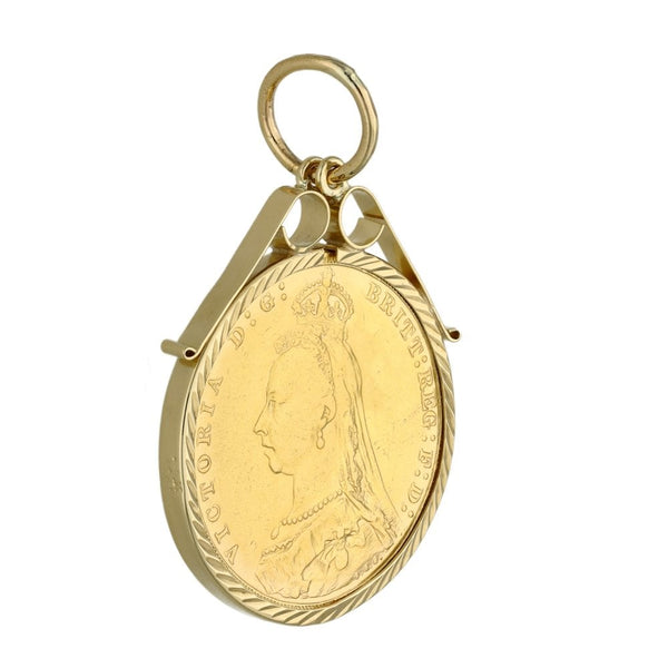 1890 Yellow Gold Full Sovereign Coin Pendant - 9.0g