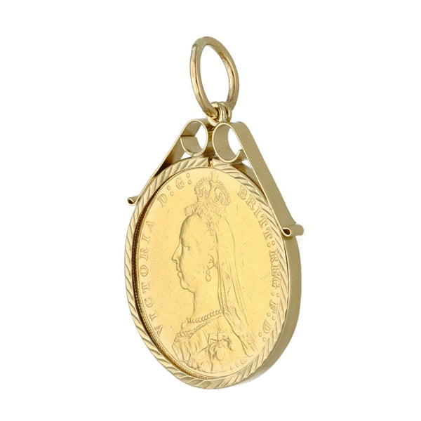 1890 Yellow Gold Full Sovereign Coin Pendant - 9.0g