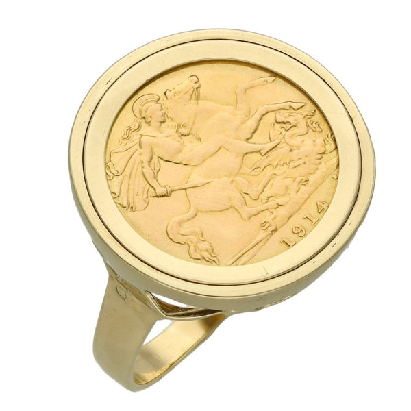 1914 Yellow Gold Half Sovereign Coin Ring - Size Y - 9.4g