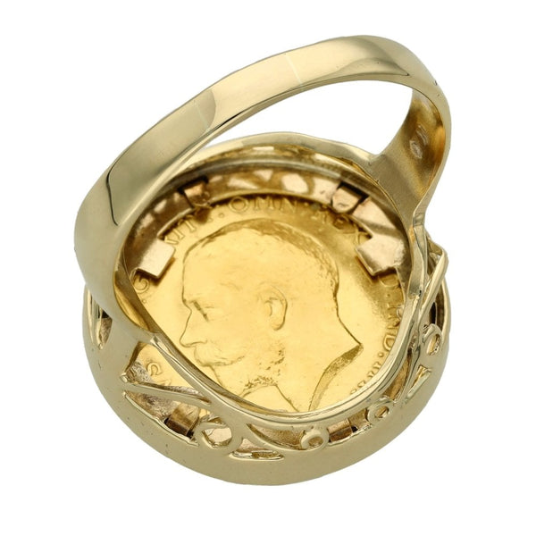 1914 Yellow Gold Half Sovereign Coin Ring - Size Y - 9.4g