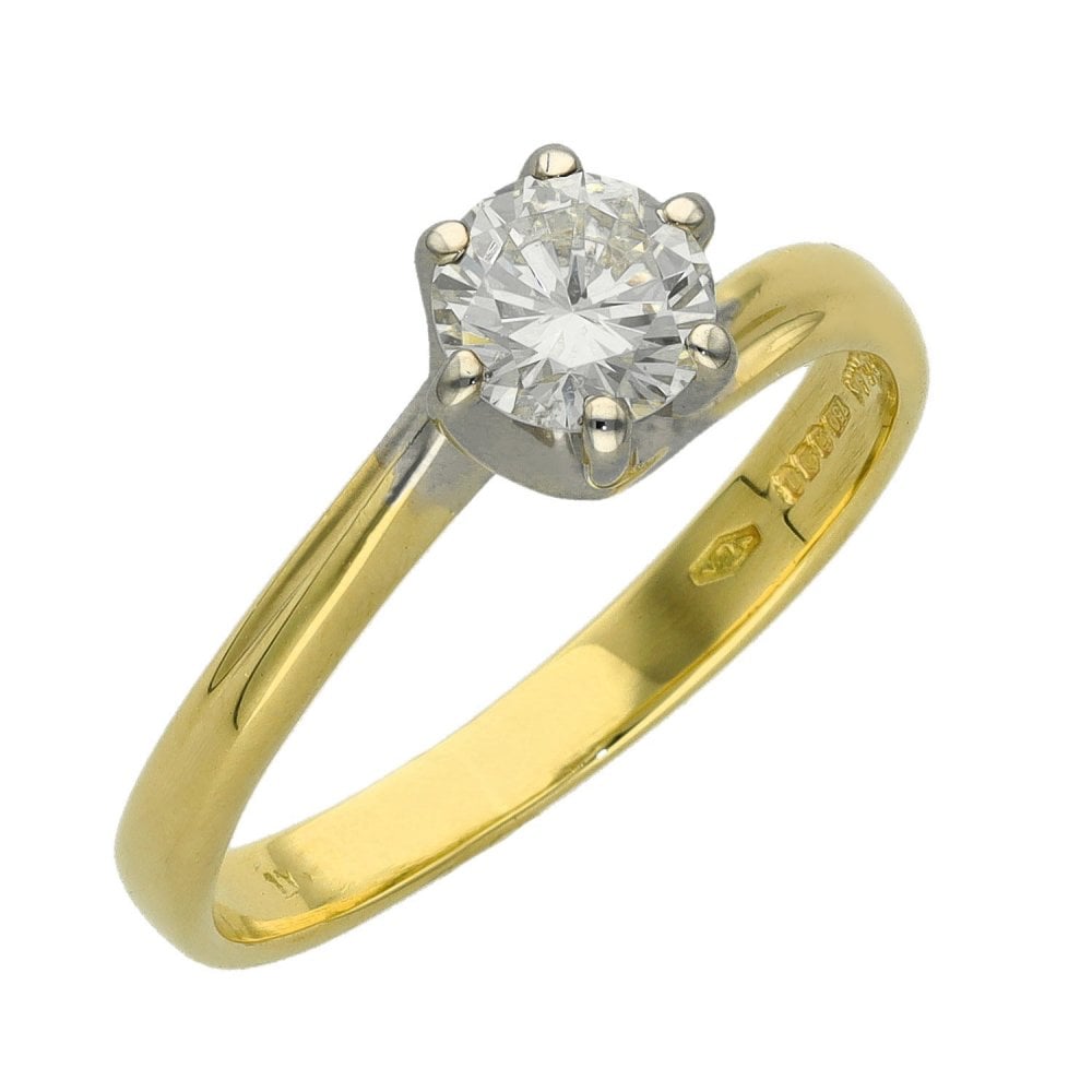 Ladies 18ct Yellow Gold 0.54ct Diamond Solitaire Ring - Size M