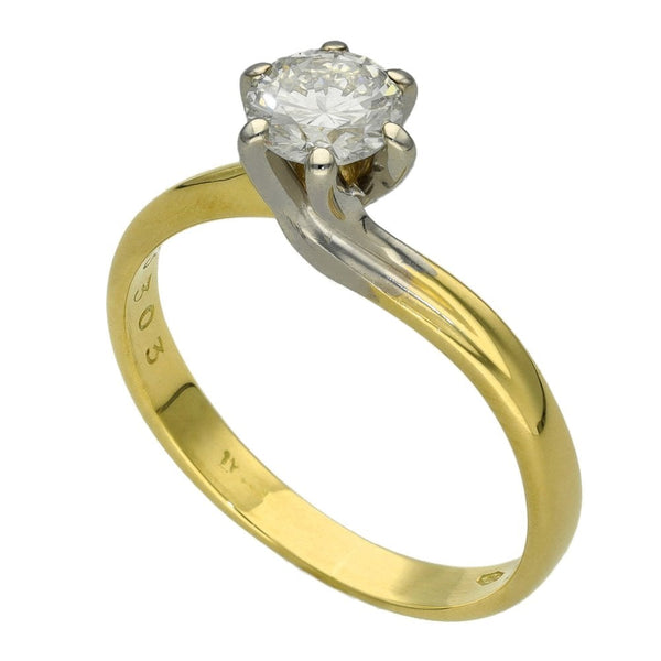 Ladies 18ct Yellow Gold 0.54ct Diamond Solitaire Ring - Size M