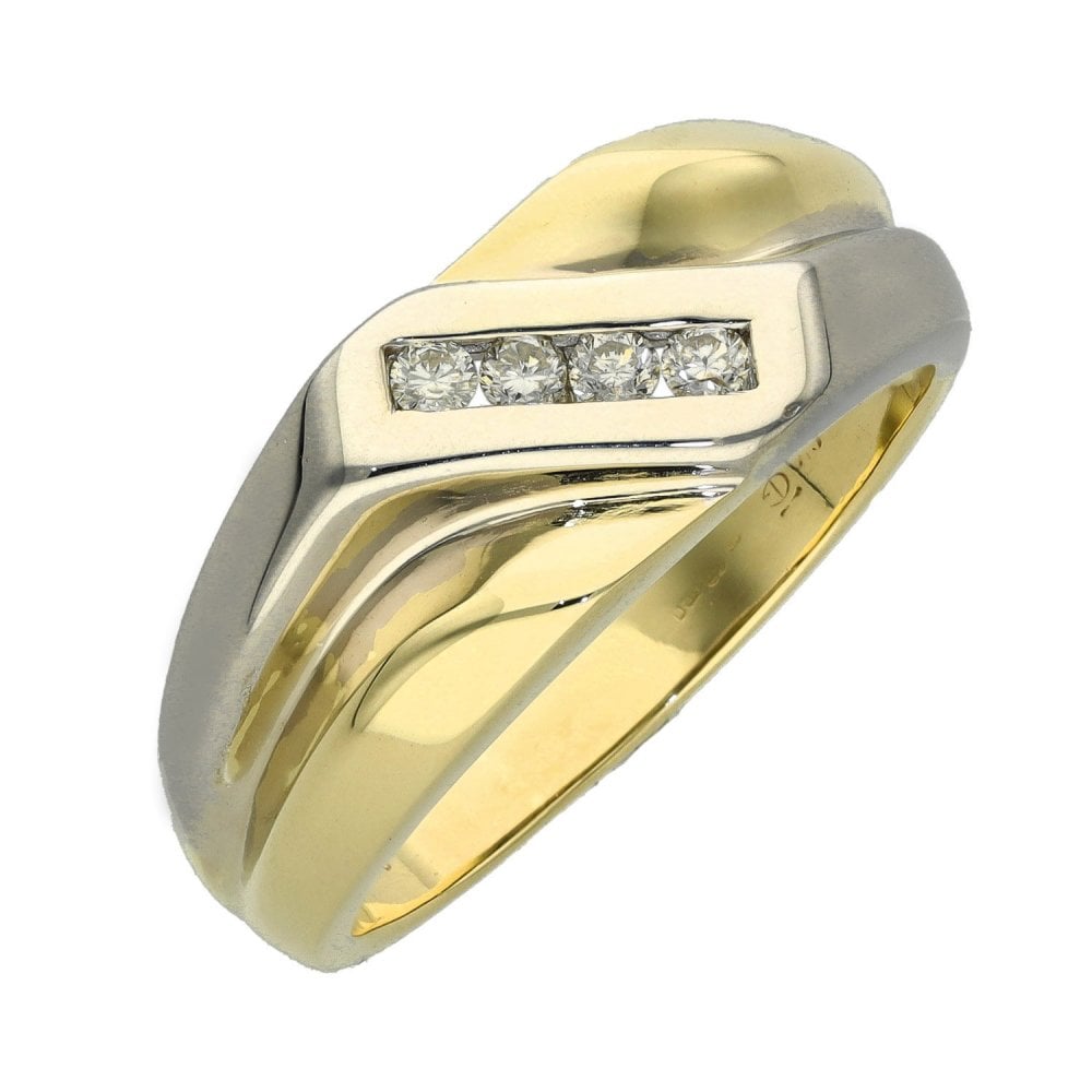 Gents 9ct Yellow & White Gold 0.18ct Diamond Signet Ring - U