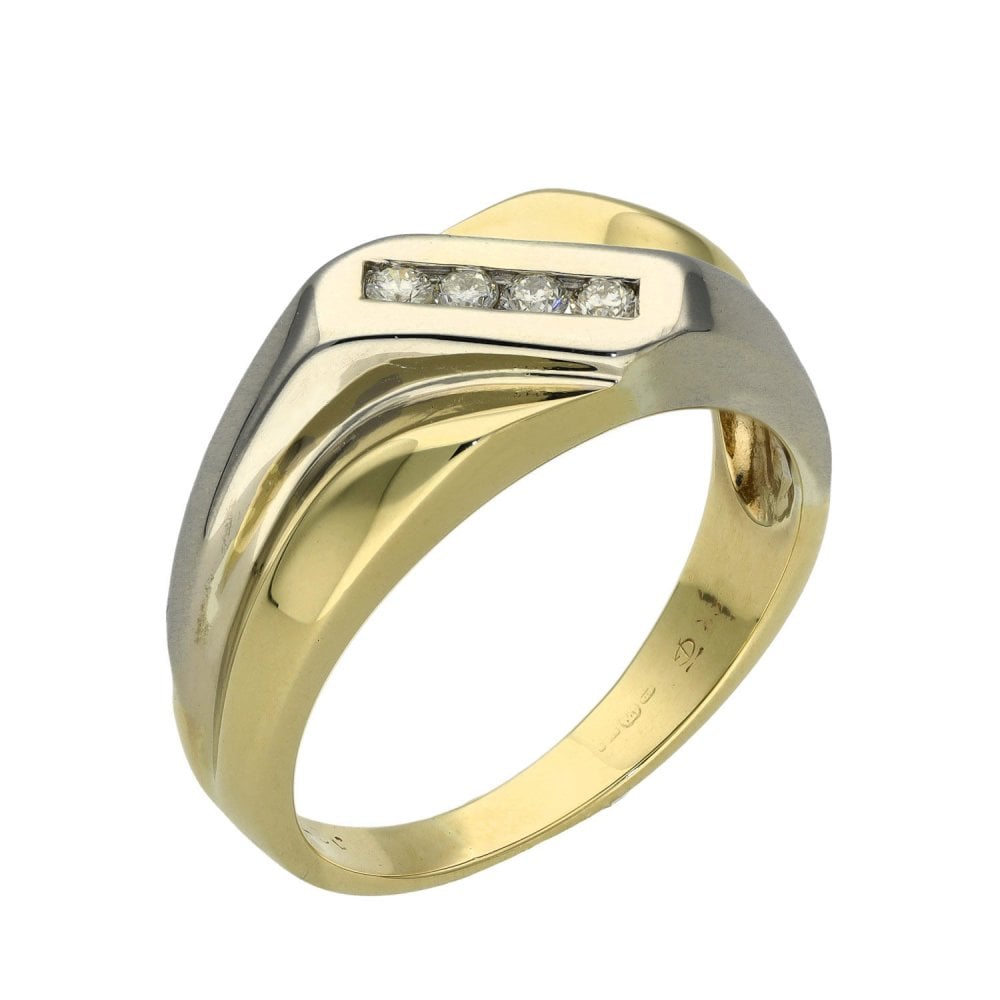 Gents 9ct Yellow & White Gold 0.18ct Diamond Signet Ring - U