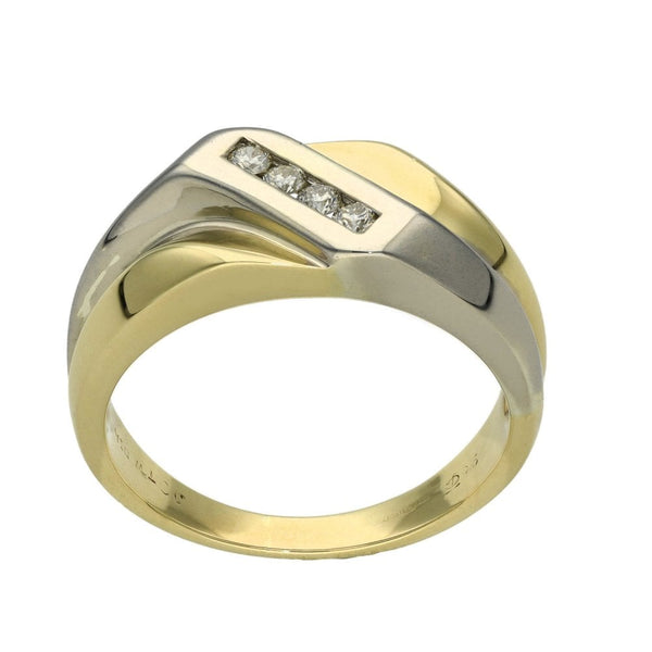 Gents 9ct Yellow & White Gold 0.18ct Diamond Signet Ring - U