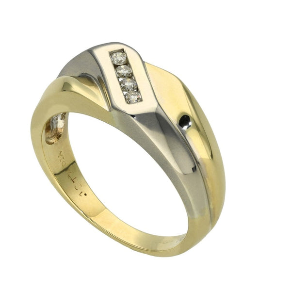 Gents 9ct Yellow & White Gold 0.18ct Diamond Signet Ring - U