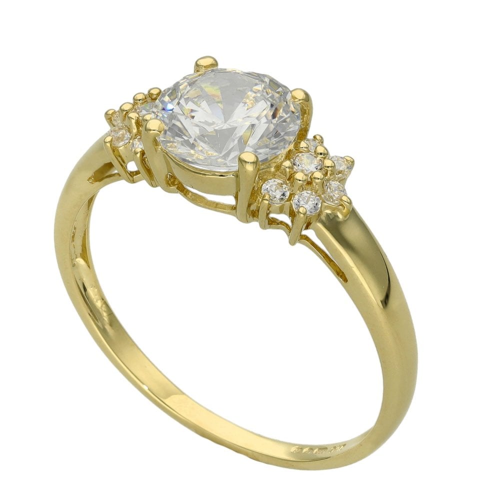Ladies 14ct Yellow Gold Cubic Zirconia Dress Ring - Size U