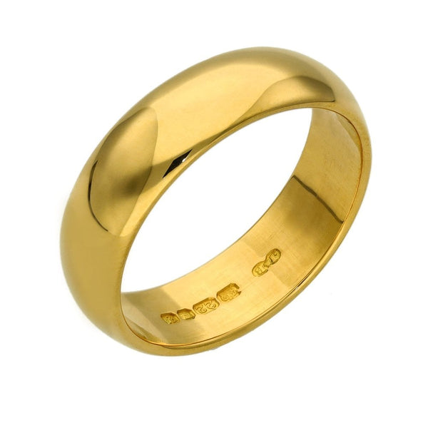22ct Yellow Gold D-Shape Wedding Ring - 6mm - Size Q½