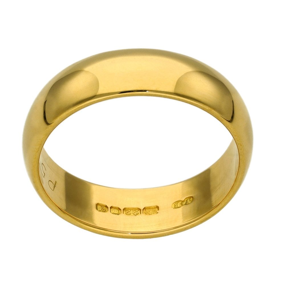 22ct Yellow Gold D-Shape Wedding Ring - 6mm - Size Q½