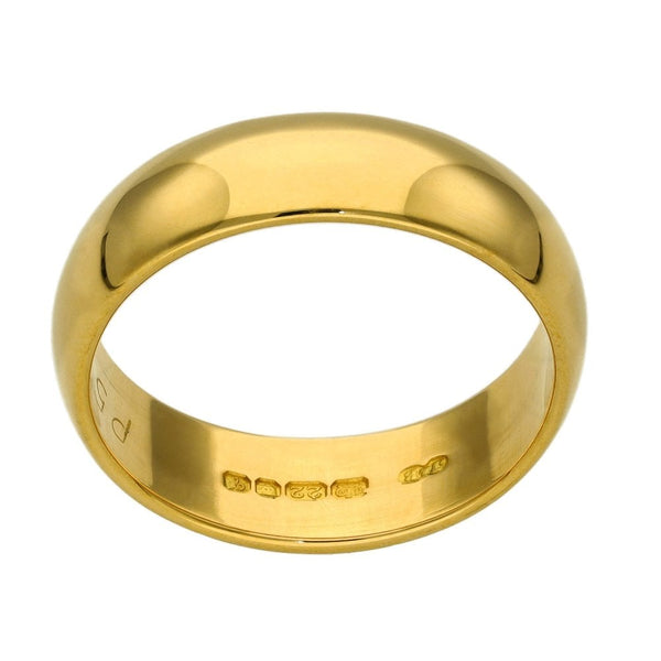 22ct Yellow Gold D-Shape Wedding Ring - 6mm - Size Q½