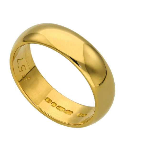 22ct Yellow Gold D-Shape Wedding Ring - 6mm - Size Q½