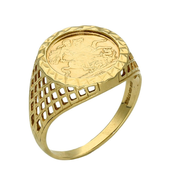 9ct Yellow Gold St. George Coin Ring - Size I½
