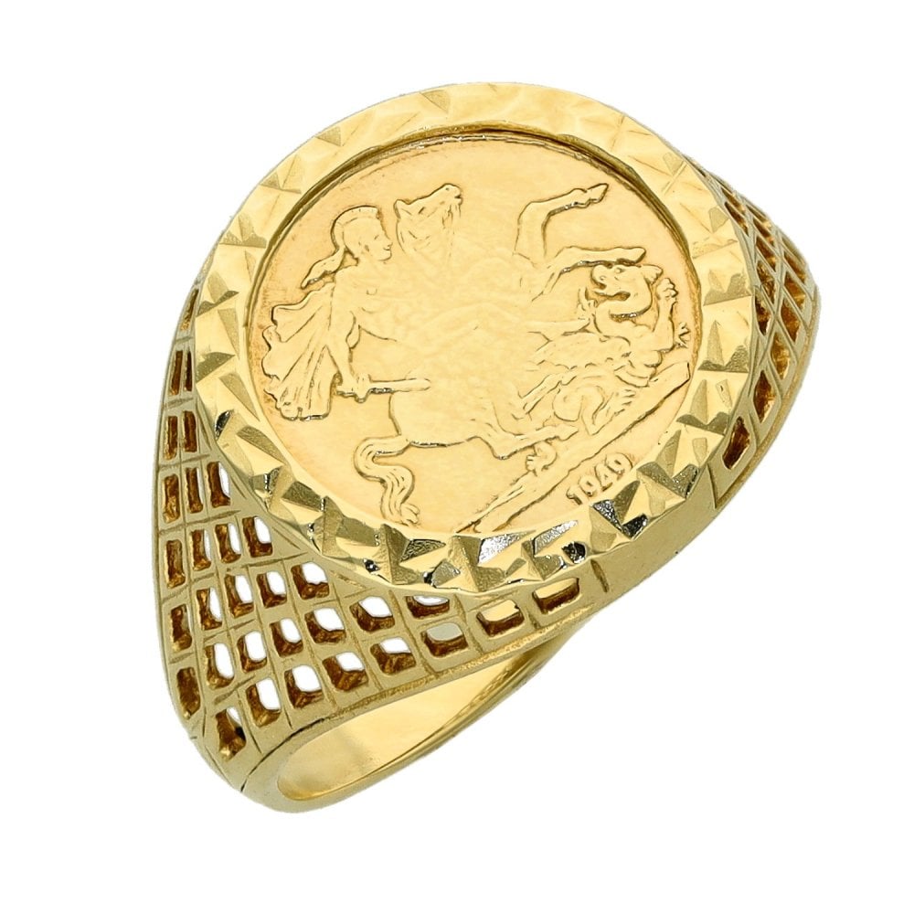 9ct Yellow Gold St. George Coin Ring - Size I½