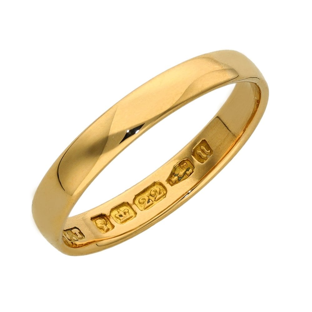 Ladies 22ct Yellow Gold Wedding Band - 3mm - Size O½
