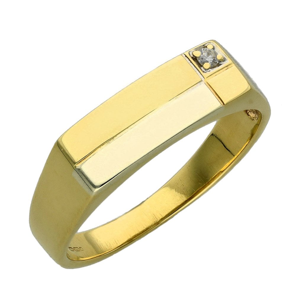 Gents 9ct Yellow & White Gold Diamond Signet Ring