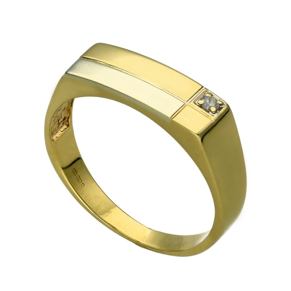 Gents 9ct Yellow & White Gold Diamond Signet Ring