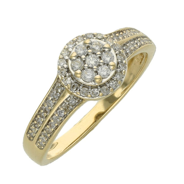 Ladies 9ct Yellow Gold Diamond Cluster Ring - Size P - 0.33ct