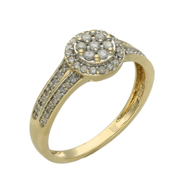 Ladies 9ct Yellow Gold Diamond Cluster Ring - Size P - 0.33ct