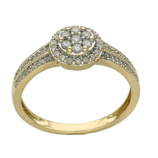 Ladies 9ct Yellow Gold Diamond Cluster Ring - Size P - 0.33ct