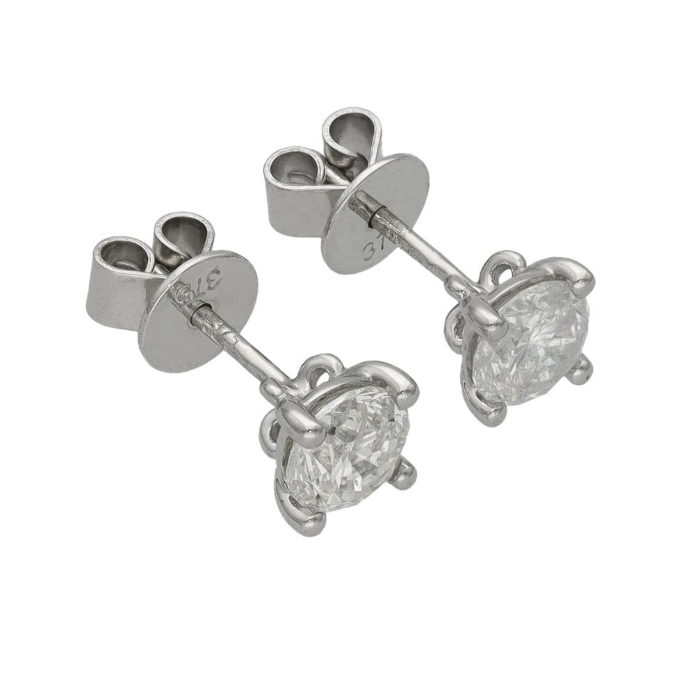 Ladies 9ct White Gold Diamond Stud Earrings - 0.88ct