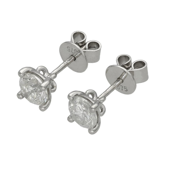 Ladies 9ct White Gold Diamond Stud Earrings - 0.88ct