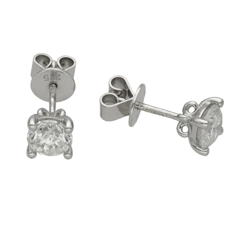 Ladies 9ct White Gold Diamond Stud Earrings - 0.88ct