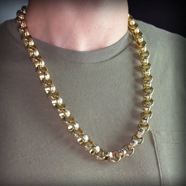 Gents 9ct Yellow Gold Heavy Patterned Belcher Chain - 297.5g