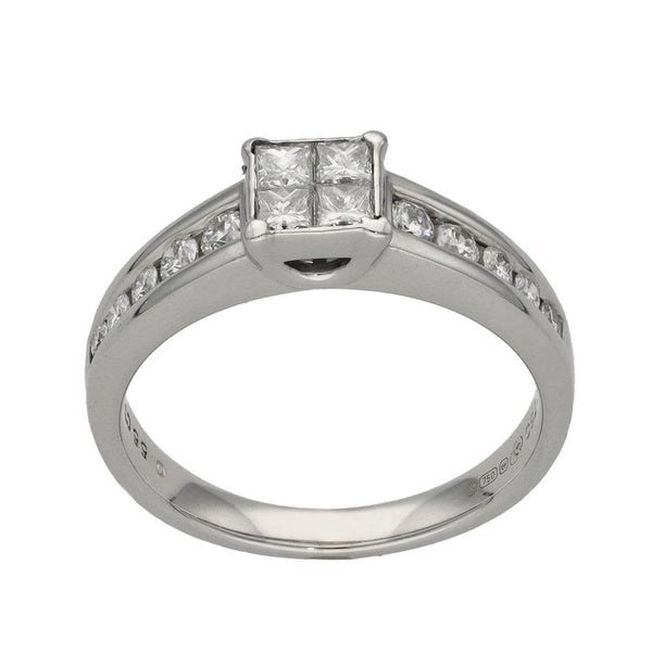 Ladies 18ct White Gold Princess Cut Cluster Ring - 0.55ct