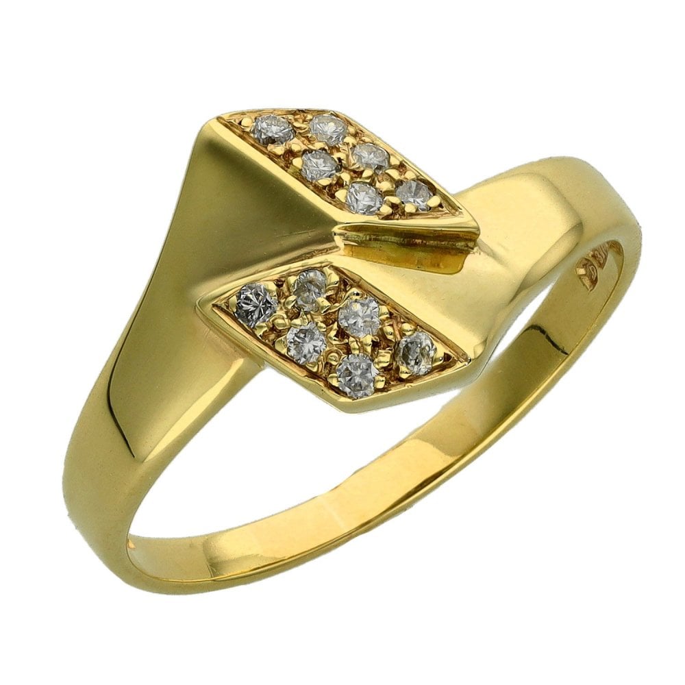 Gents 9ct Yellow Gold Diamond Set Twist Signet Ring - 0.18ct