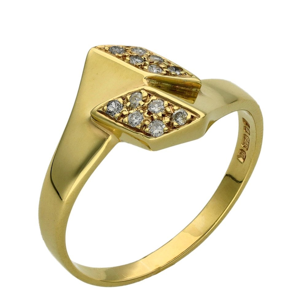 Gents 9ct Yellow Gold Diamond Set Twist Signet Ring - 0.18ct