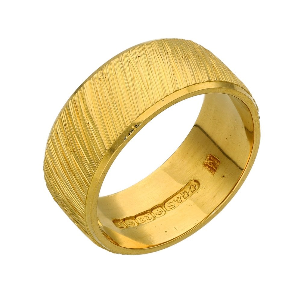 Ladies 22ct Yellow Gold Bark Style Wedding Ring - 8mm - Size N