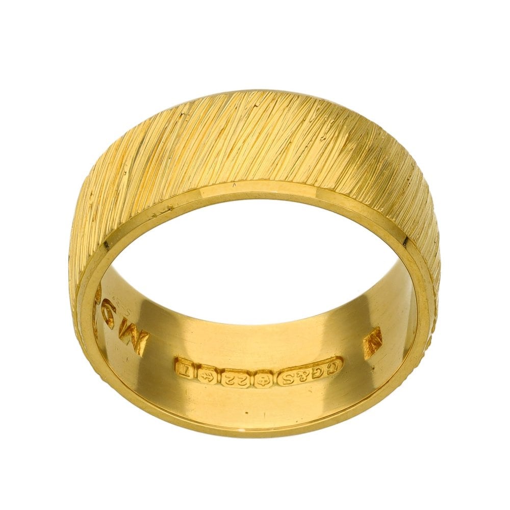 Ladies 22ct Yellow Gold Bark Style Wedding Ring - 8mm - Size N