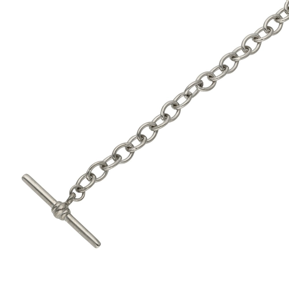 9ct White Gold Curb Bracelet & T-Bar Fastener & Heart -9" -17.4g