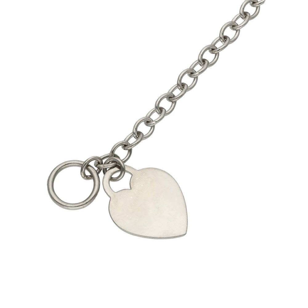 9ct White Gold Curb Bracelet & T-Bar Fastener & Heart -9" -17.4g