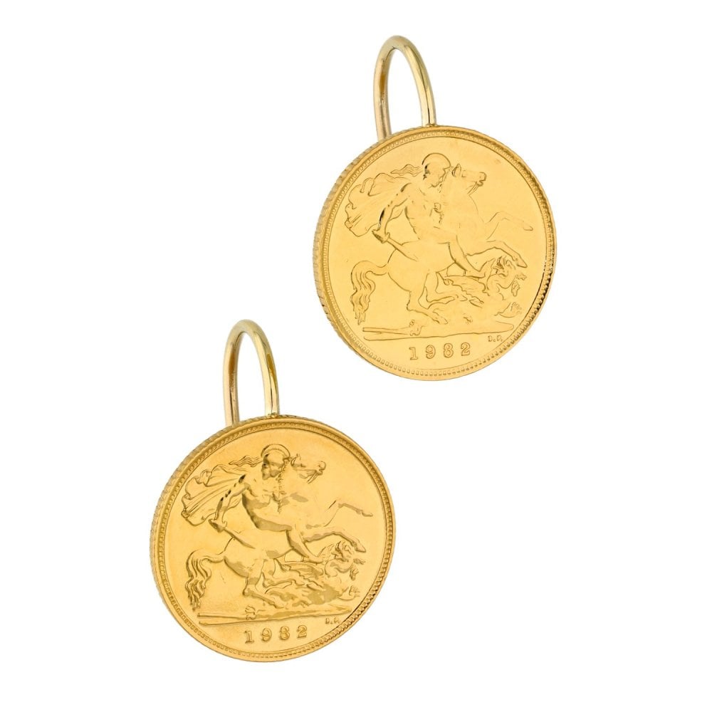 1982 Yellow Gold Half Sovereign Coin Earrings - 9.1g