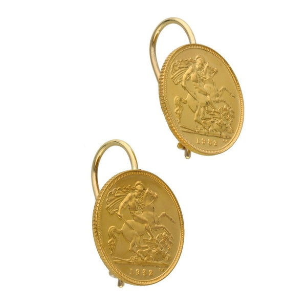 1982 Yellow Gold Half Sovereign Coin Earrings - 9.1g