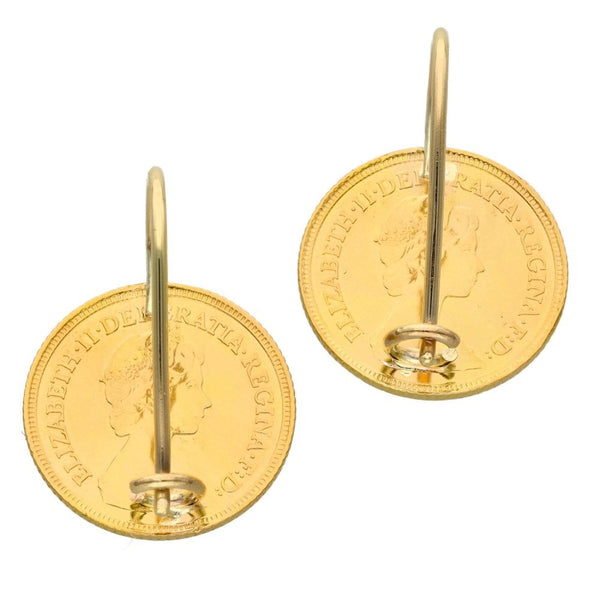 1982 Yellow Gold Half Sovereign Coin Earrings - 9.1g