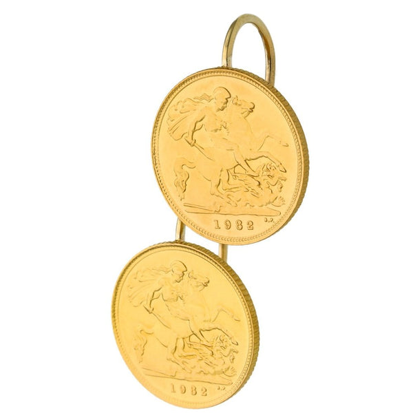 1982 Yellow Gold Half Sovereign Coin Earrings - 9.1g
