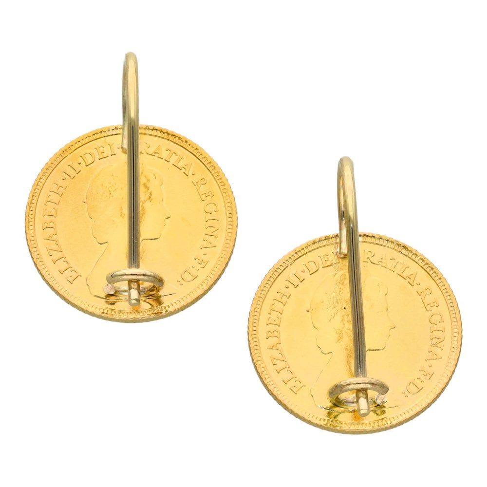 1982 Yellow Gold Half Sovereign Coin Earrings - 9.1g