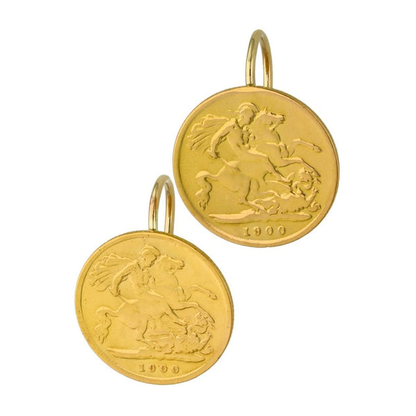 1900 Yellow Gold Half Sovereign Coin Earrings - 8.8g