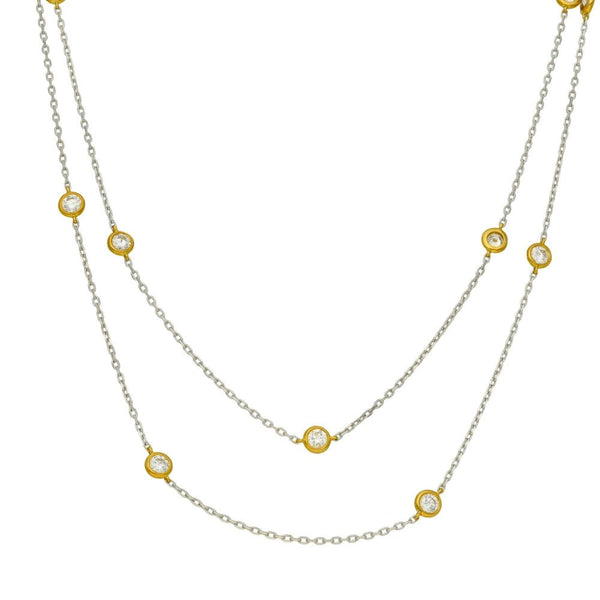 18ct White & Yellow Gold Diamond Scatter Necklace - 36" - 2.00ct