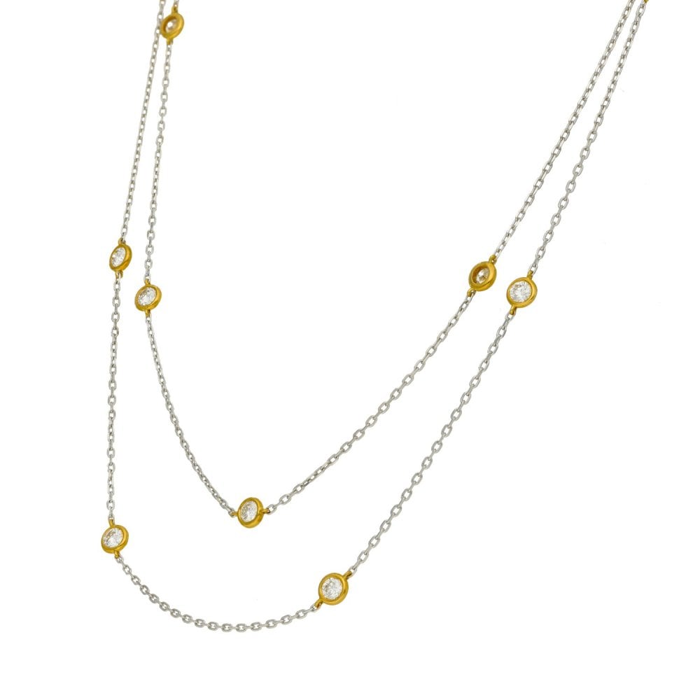18ct White & Yellow Gold Diamond Scatter Necklace - 36" - 2.00ct