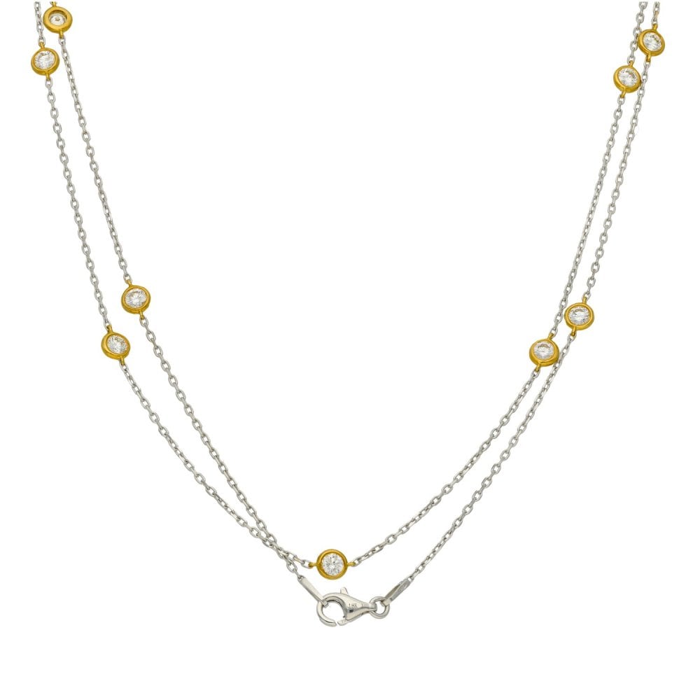 18ct White & Yellow Gold Diamond Scatter Necklace - 36" - 2.00ct