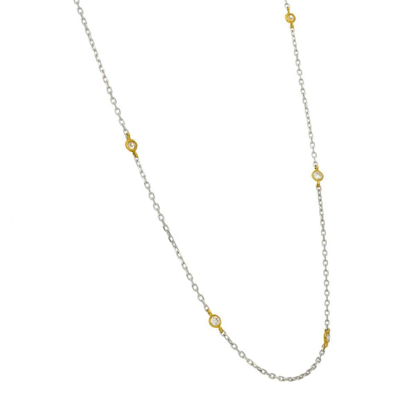 18ct Yellow & White Gold Scatter Diamond Necklace - 18" - 0.40ct