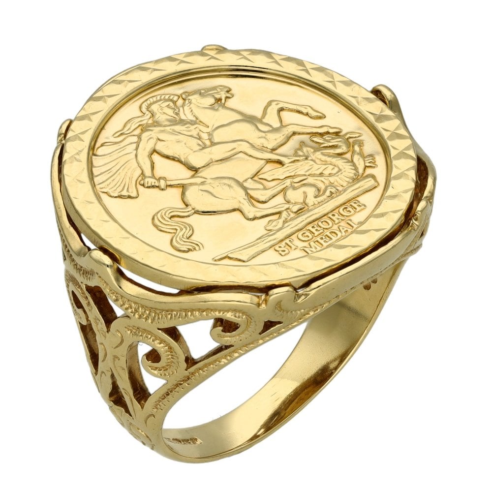 9ct Yellow Gold St. George Coin Mounted Ring - Size S