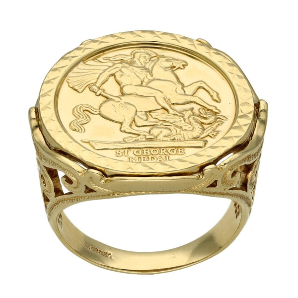 9ct Yellow Gold St. George Coin Mounted Ring - Size S