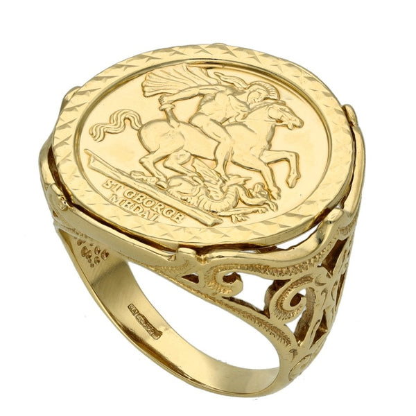 9ct Yellow Gold St. George Coin Mounted Ring - Size S