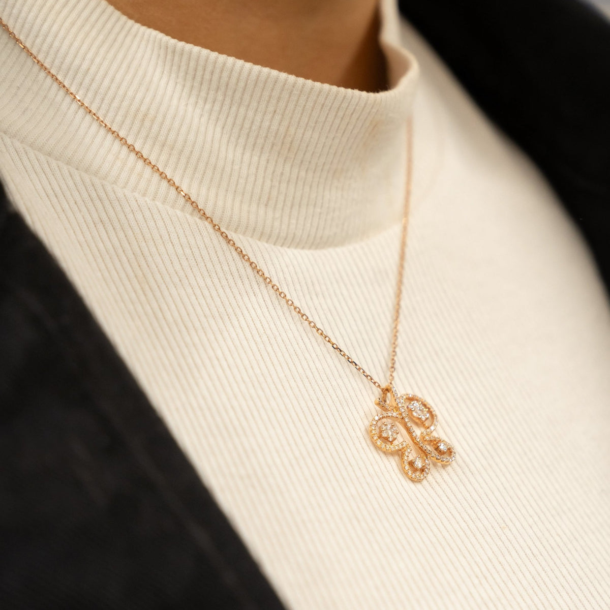 18ct Rose Gold Diamond Butterfly Pendant & Necklace -17" -0.60ct