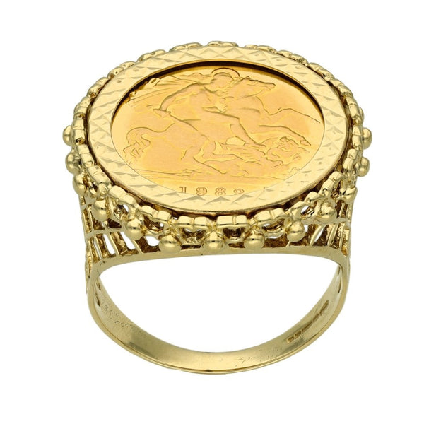 1982 Yellow Gold Half Sovereign Coin Mounted Ring - Size S